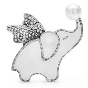 Angel Wing Elephant Silver Pearly Brooch